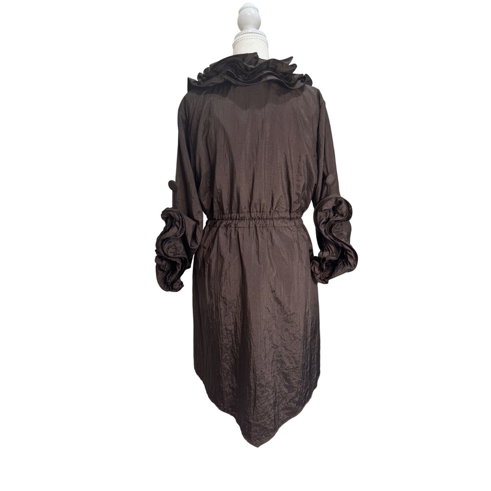 Pretty Angel Coat Women's Large Brown Silk Blend Ruffled Victorian Romantic - Picture 3 of 10